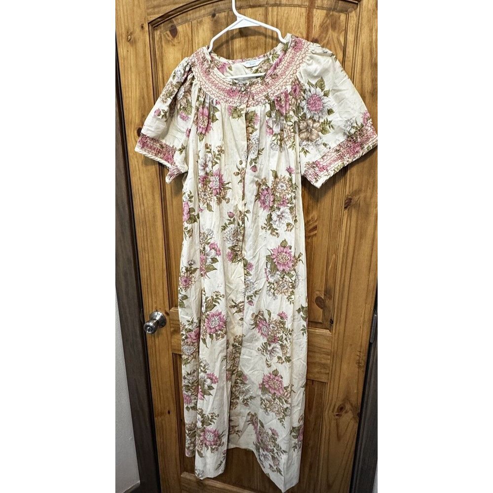 Sears Vintage‎ Women's Sleepwear Floral Housecoat Robe Maxi Length Pink Size L